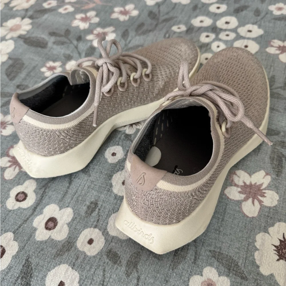 Allbirds Cozy Knit Tree Dasher Sneakers in Cream and Gray - Picture 3 of 6
